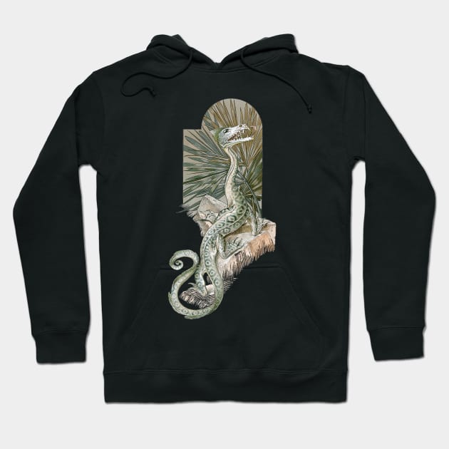 Vintage Lizard Dragon with Palm Fronds Hoodie by MasterpieceCafe